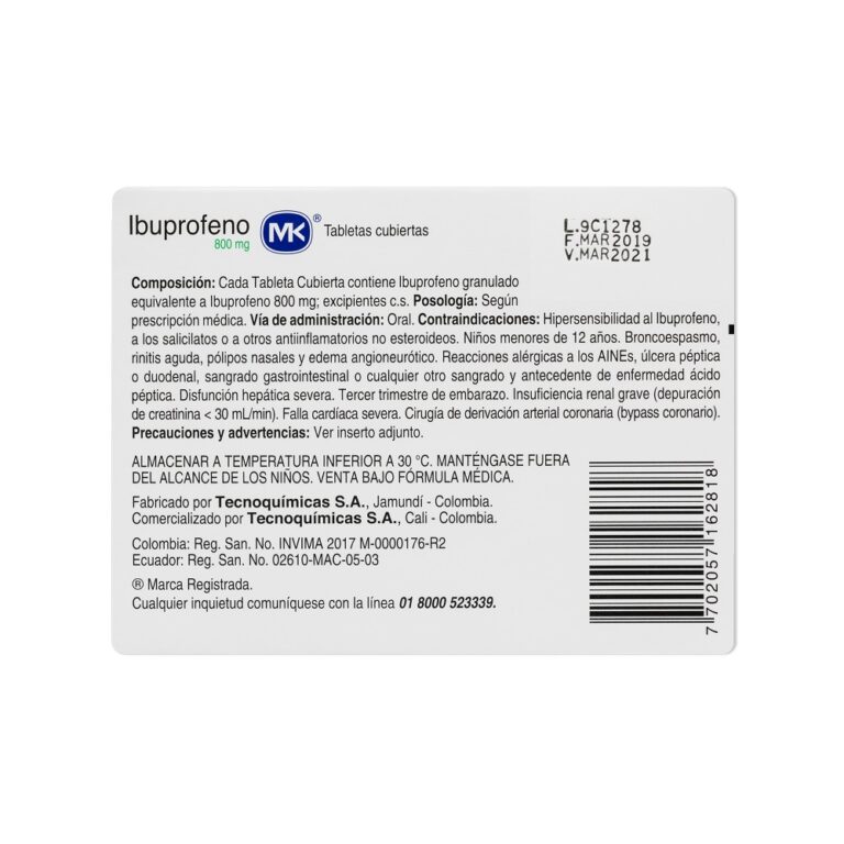 IBUPROFENO 800 MG TABLETAS MK CJA X 50 UND Droguerias Patria